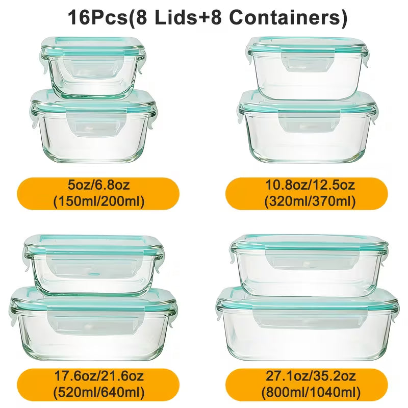 16-Piece Glass Food Storage Container Set with Lids
