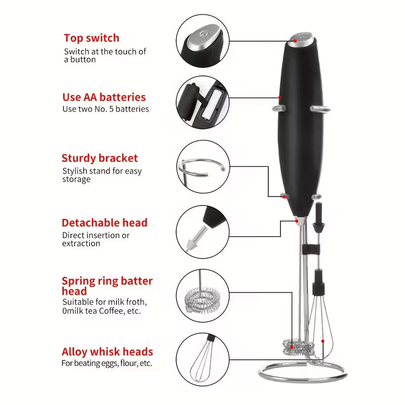 Handheld Electric Milk Frother with Stand