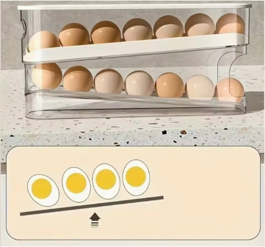 2-Tier Rolling Egg Dispenser for Refrigerator – White