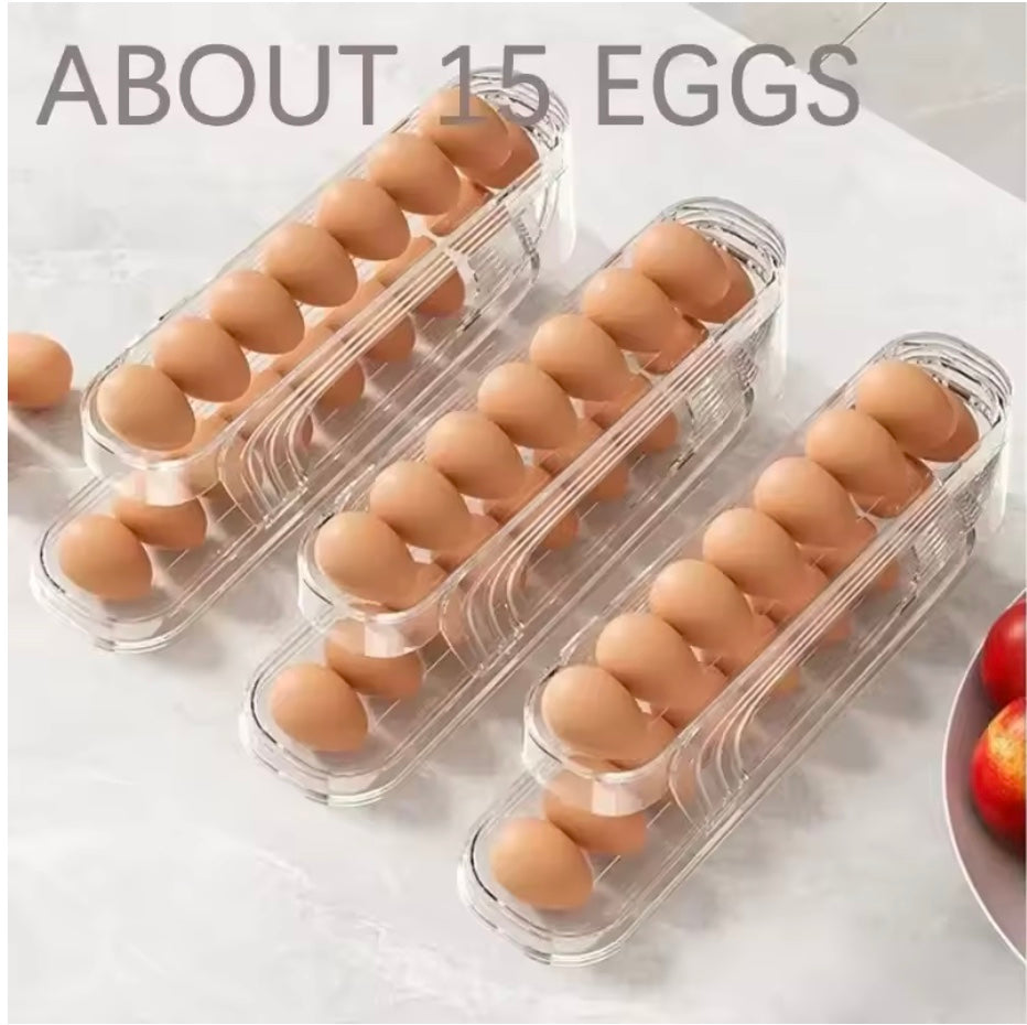 2-Tier Rolling Egg Dispenser for Refrigerator – White