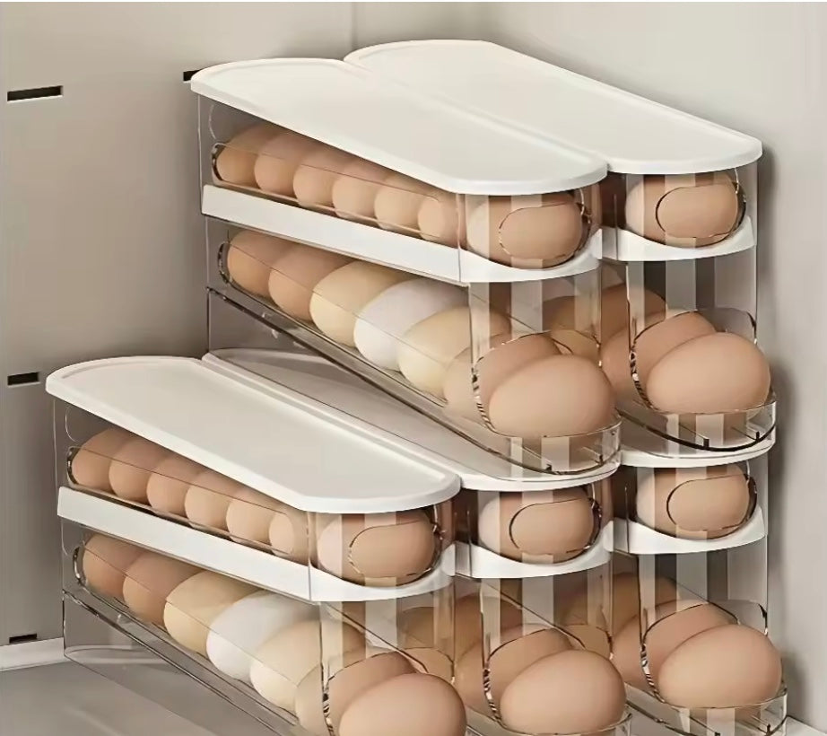 2-Tier Rolling Egg Dispenser for Refrigerator – White