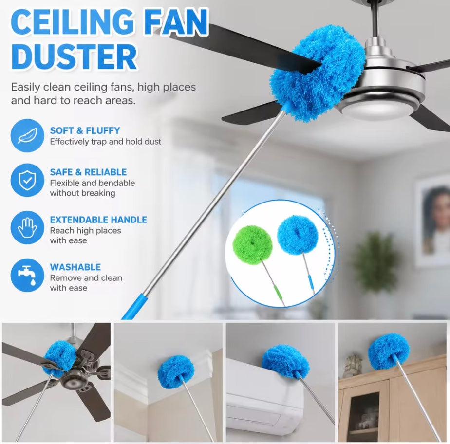 Extendable Microfiber Ceiling Fan Duster, Blue