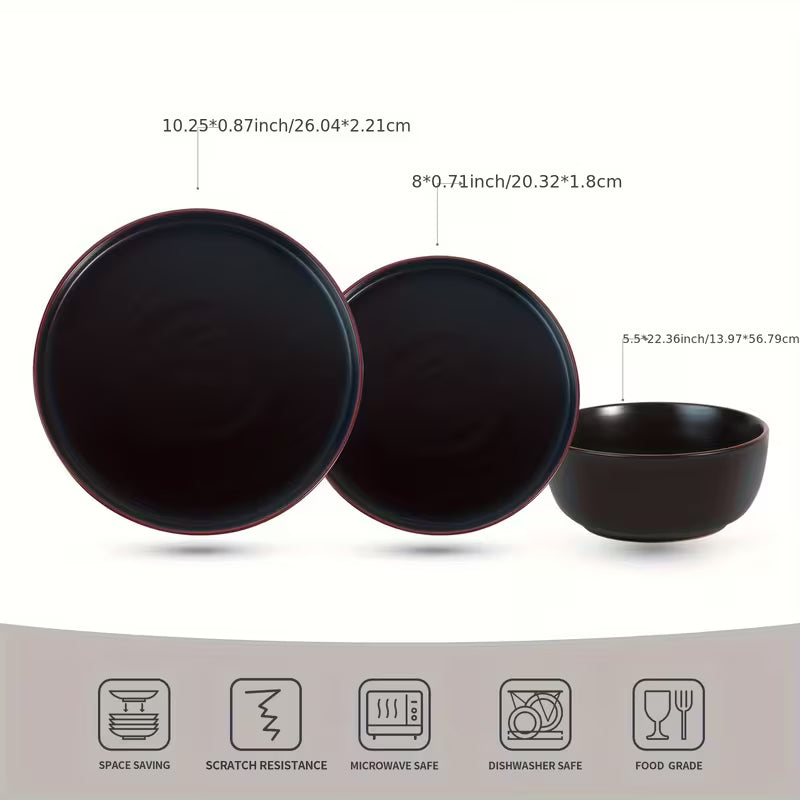 RICHMOUNT 12-Piece Matte Black Stoneware Dinnerware Set