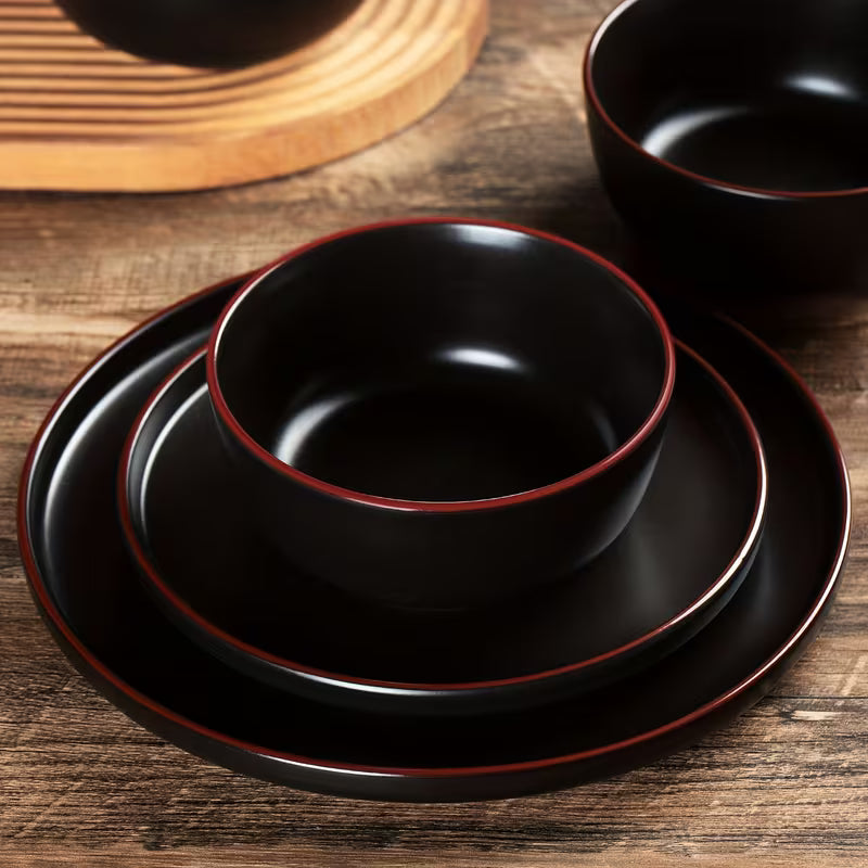RICHMOUNT 12-Piece Matte Black Stoneware Dinnerware Set